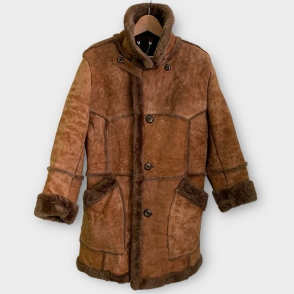 Vintage 70s 80s Sears Sheepskin Shearling Fur Rancher Coat - Picture 7 of 10